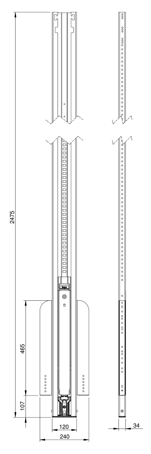 Variomaster-Schieberunge Code XL Hestal - 2475 mm lang