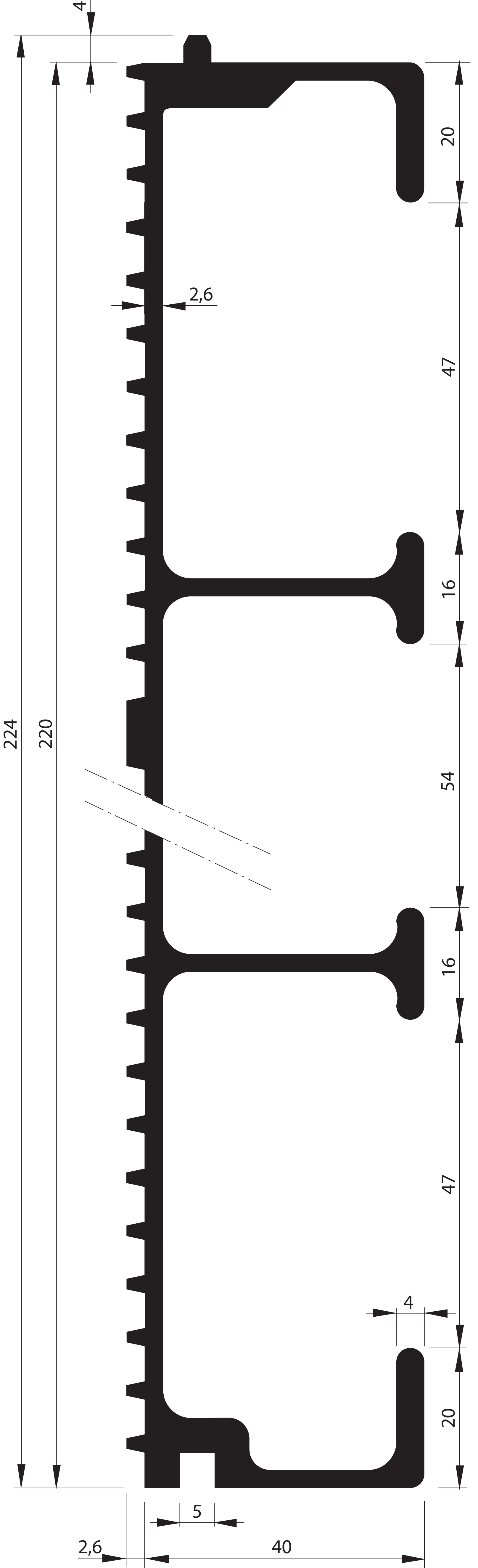 Aluminium-Bodenprofil gerieft 220 x 40