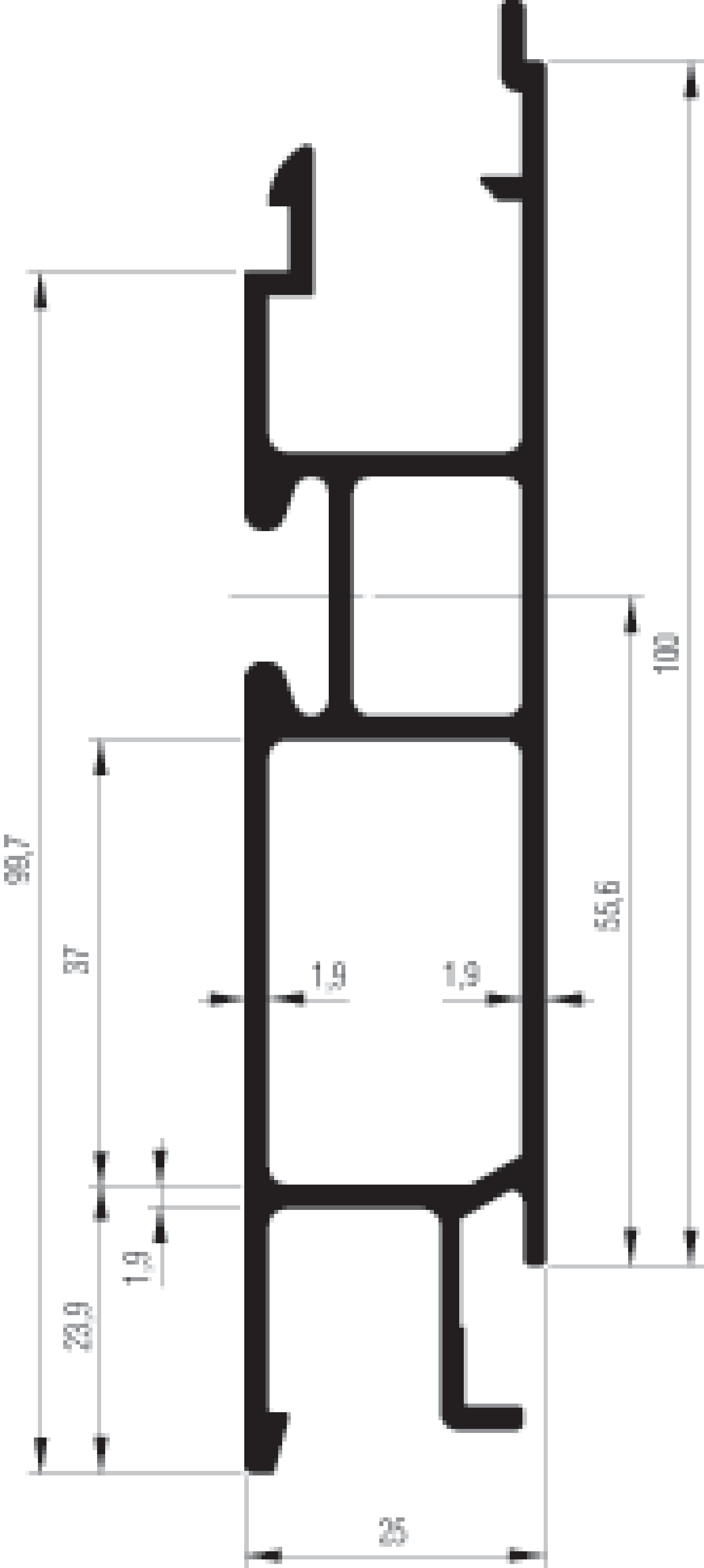 Mittelprofil 100 mm Airline angearbeitet