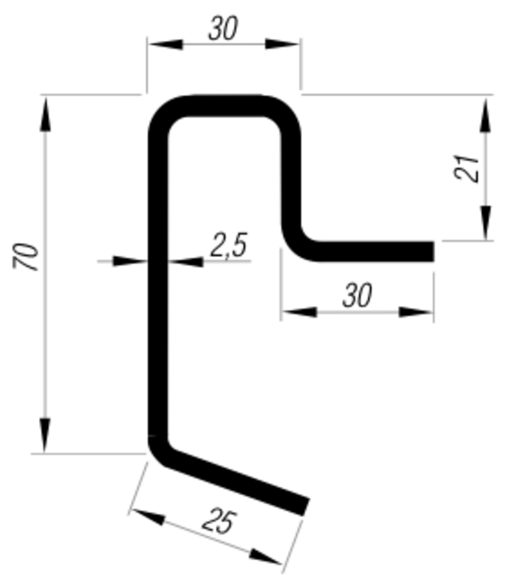 Bodenrahmenprofil 6,3m 70/21/2,5