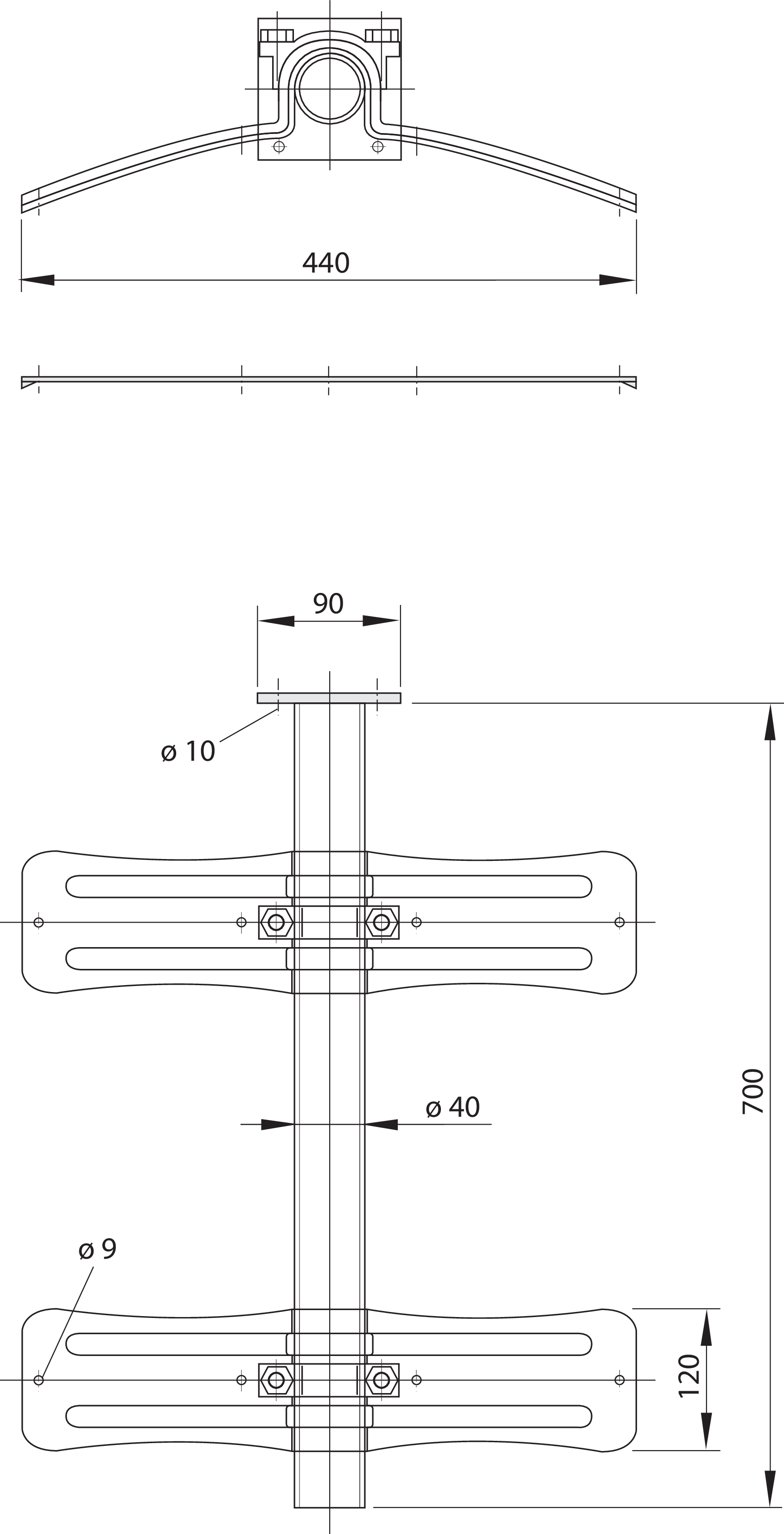 Kotflügelhalterung für Rohr-Ø 40 mm