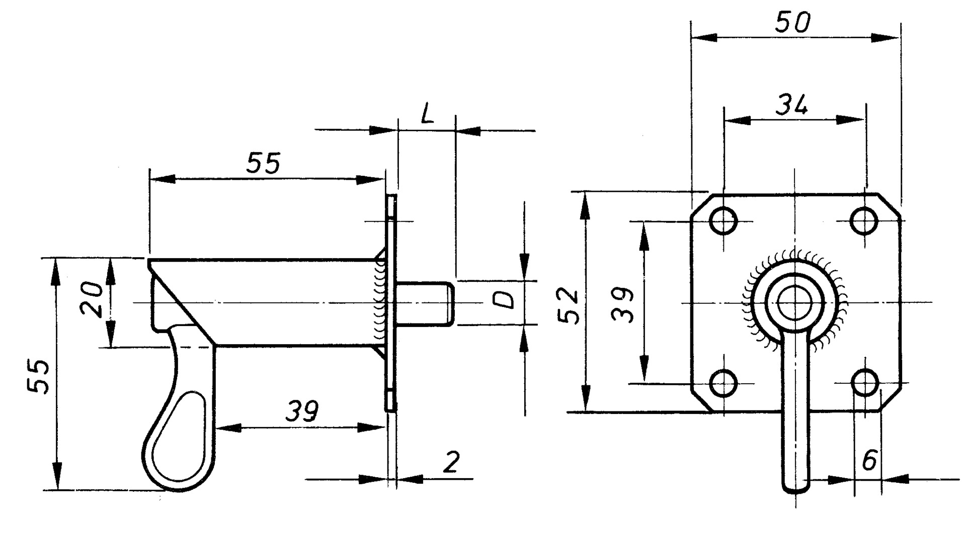 Federriegel - Ausführung mit Grundplatte (Zentralbefestigung)