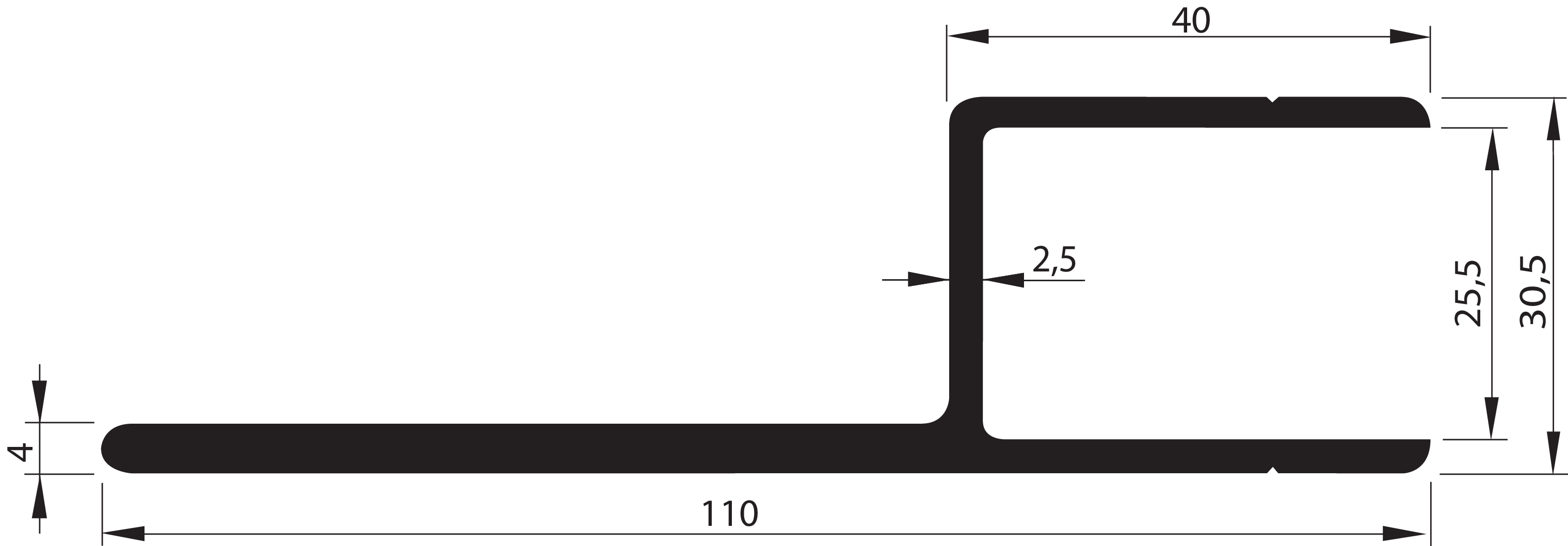 Profil SL 40 mm mit Anschlag 110 mm
