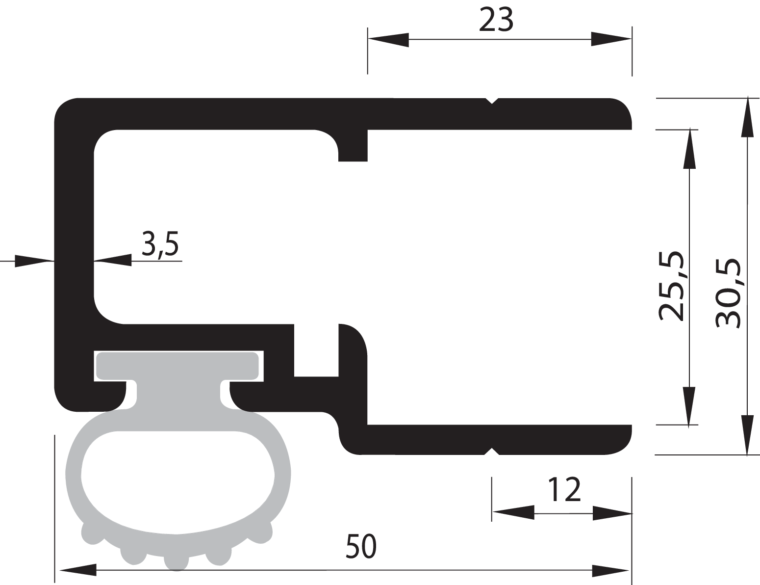 Einfassprofil SL 25/25 mm für Dichtungsprofil
