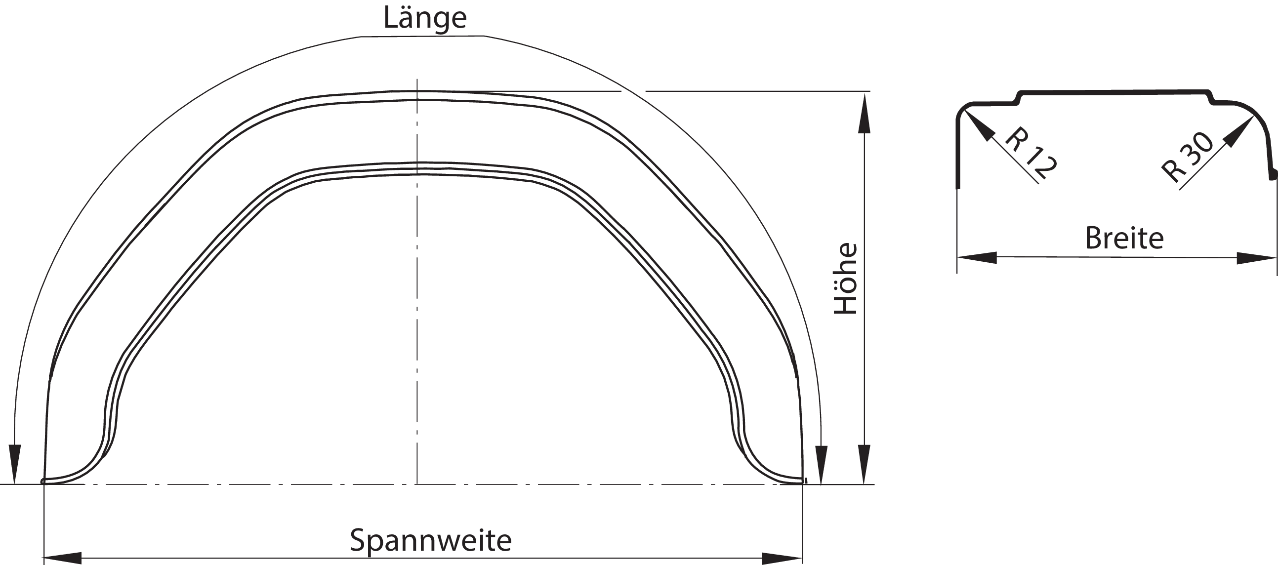 Kunststoff-Kotflügel HMK Kantenradien 12/30 mm