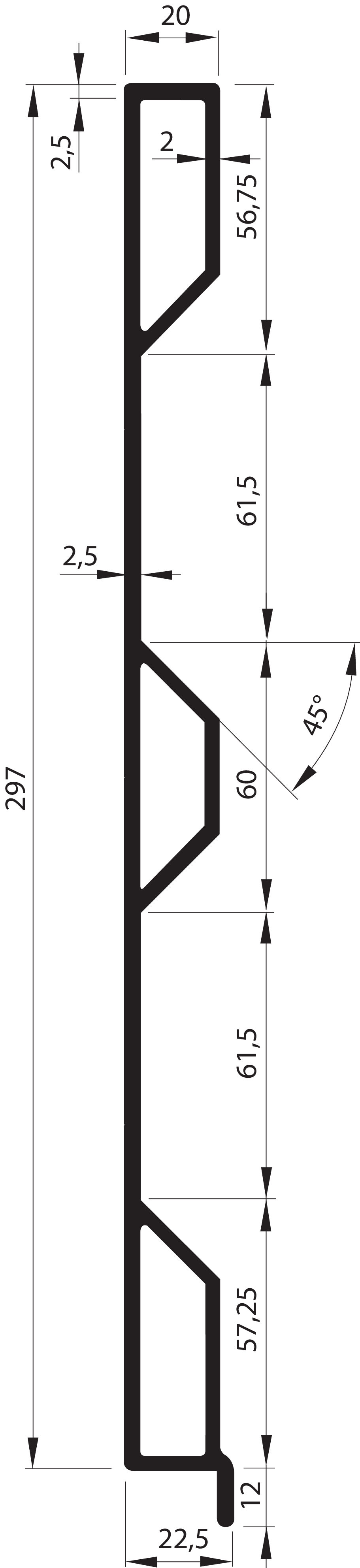 SEIN Klappenprofil mit Anschlag 297 mm