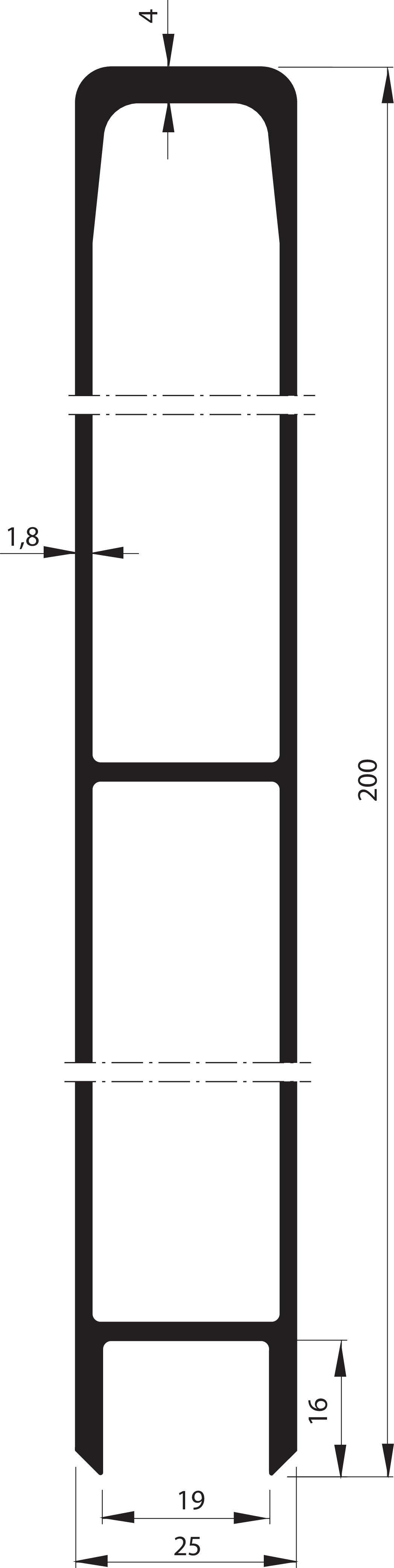 Oberes Abschlussprofil 200 mm