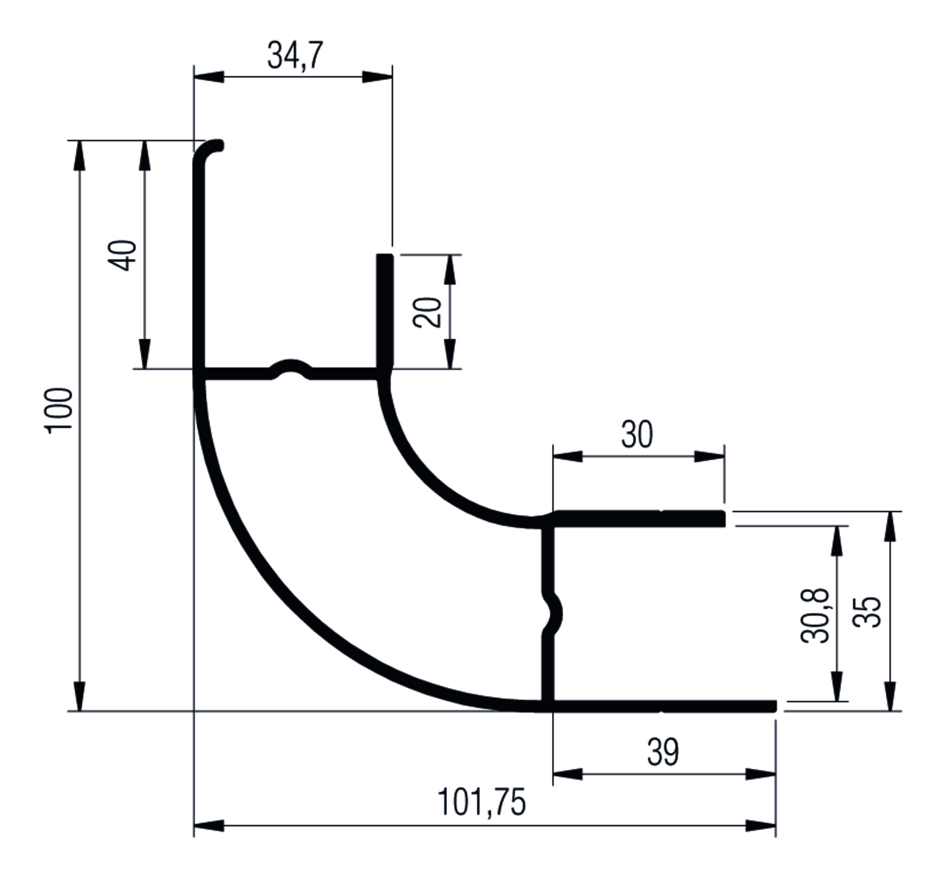 GTO SSE Einfassung silber elox. 500mm