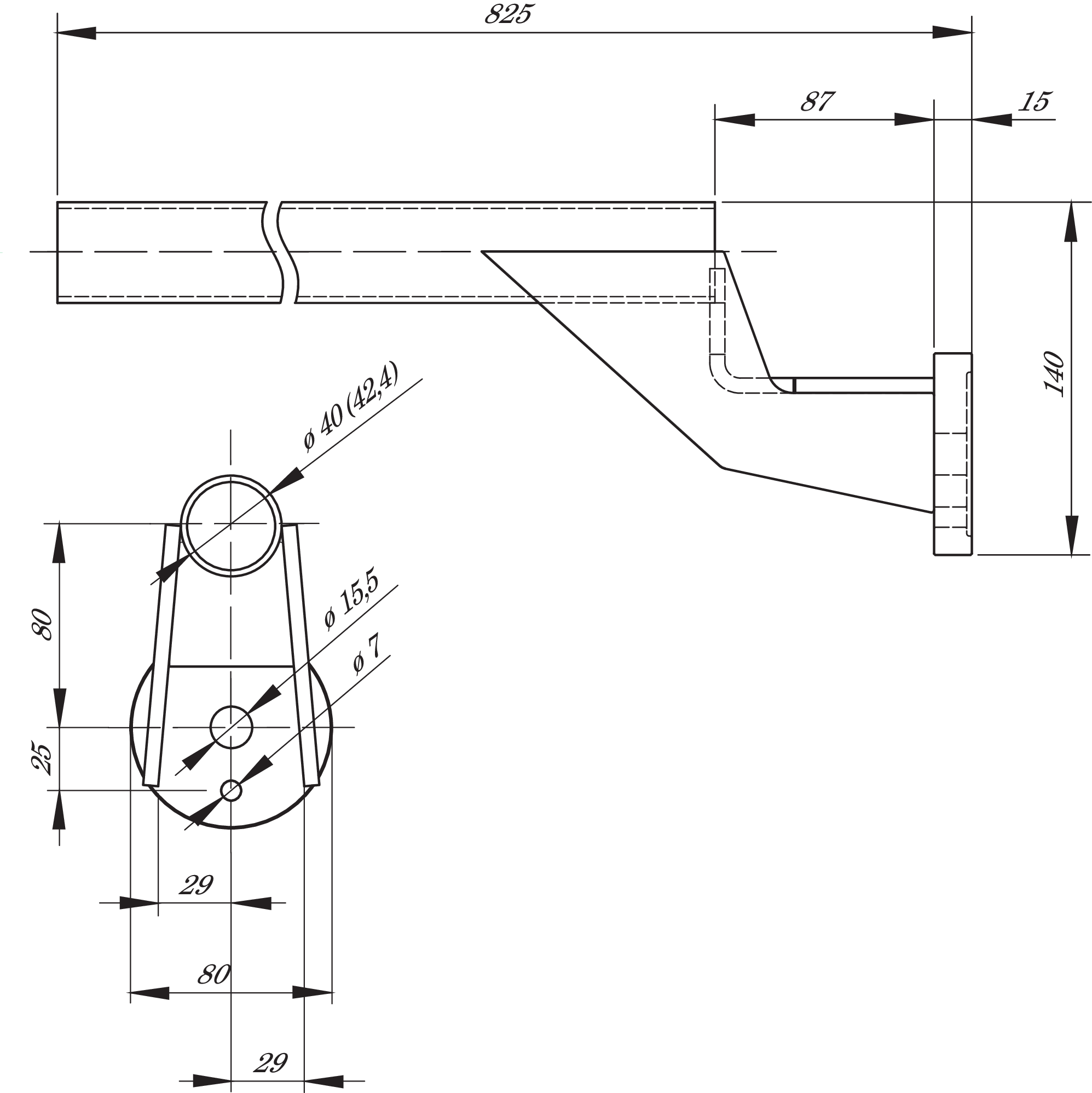 Gekröpftes Kotflügeltragrohr