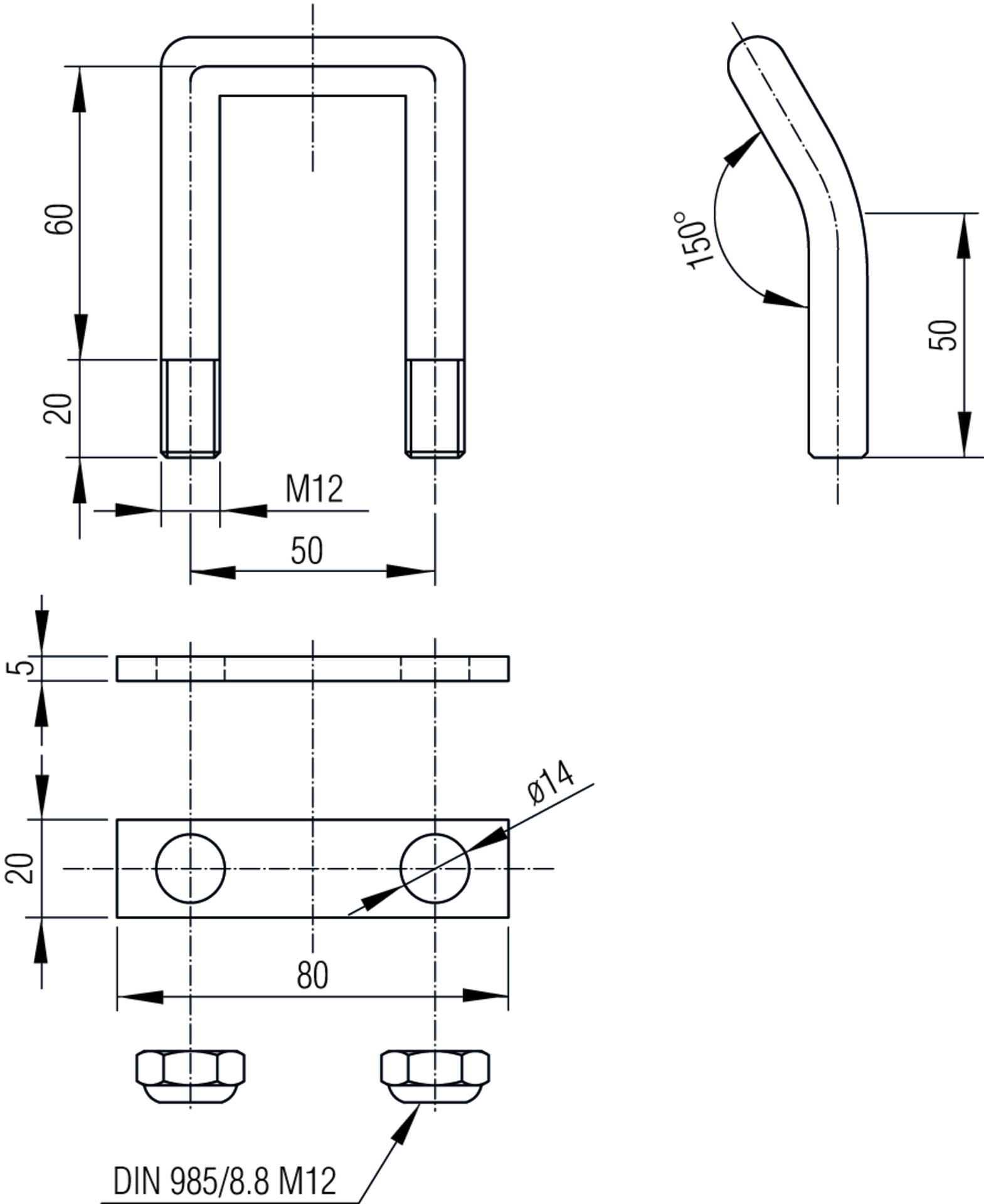 Zurrbügel m. Platte galv. verzinkt