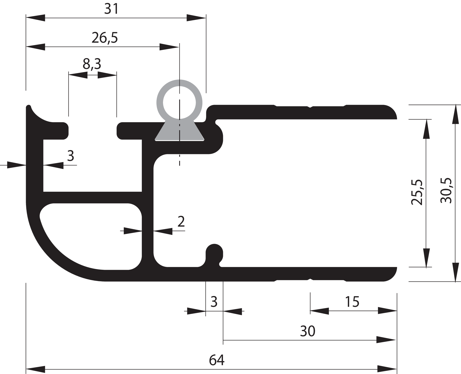 Kinnegrip K20 Einfassprofil für Rückwand