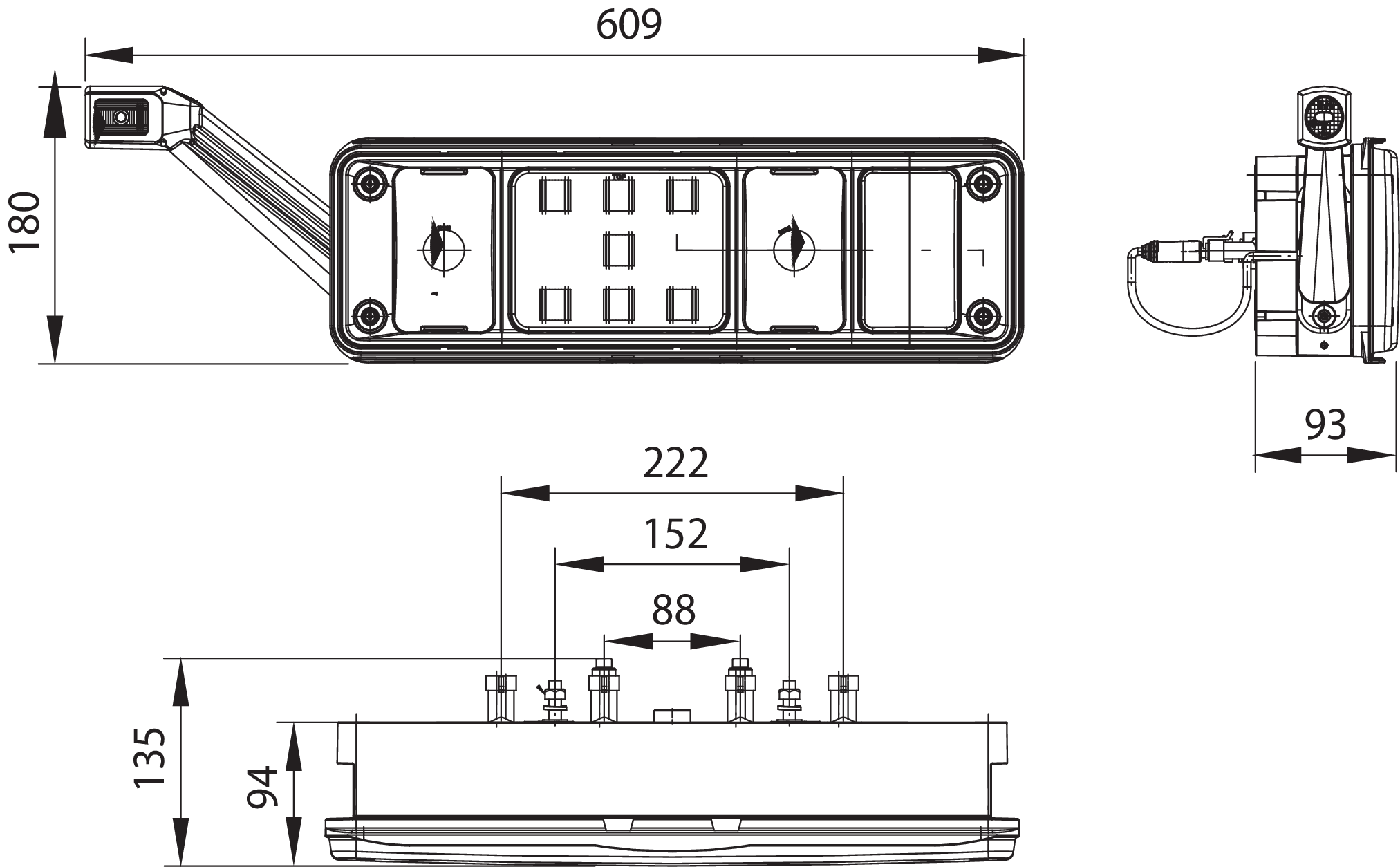 Modulare Multifunktions-Hybrid-Heckleuchte SDRBBLNESZRURL EC-DIN-BO-SS 24 Volt - Ausführung in Teil-LED