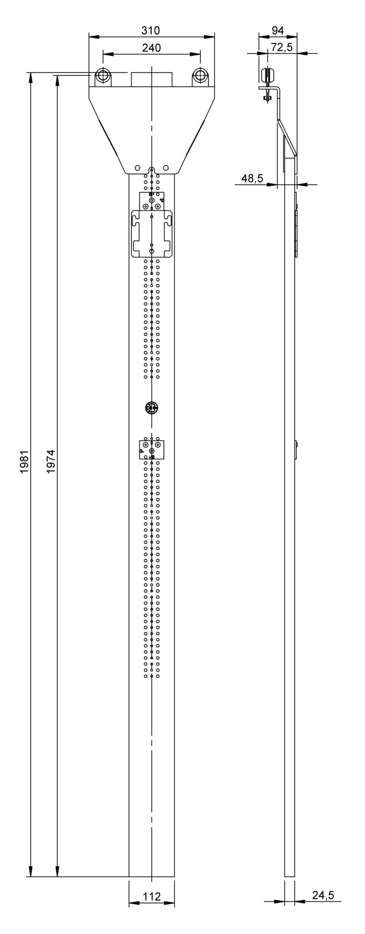 Teleskop für Schieberunge gekröpft / Hestal