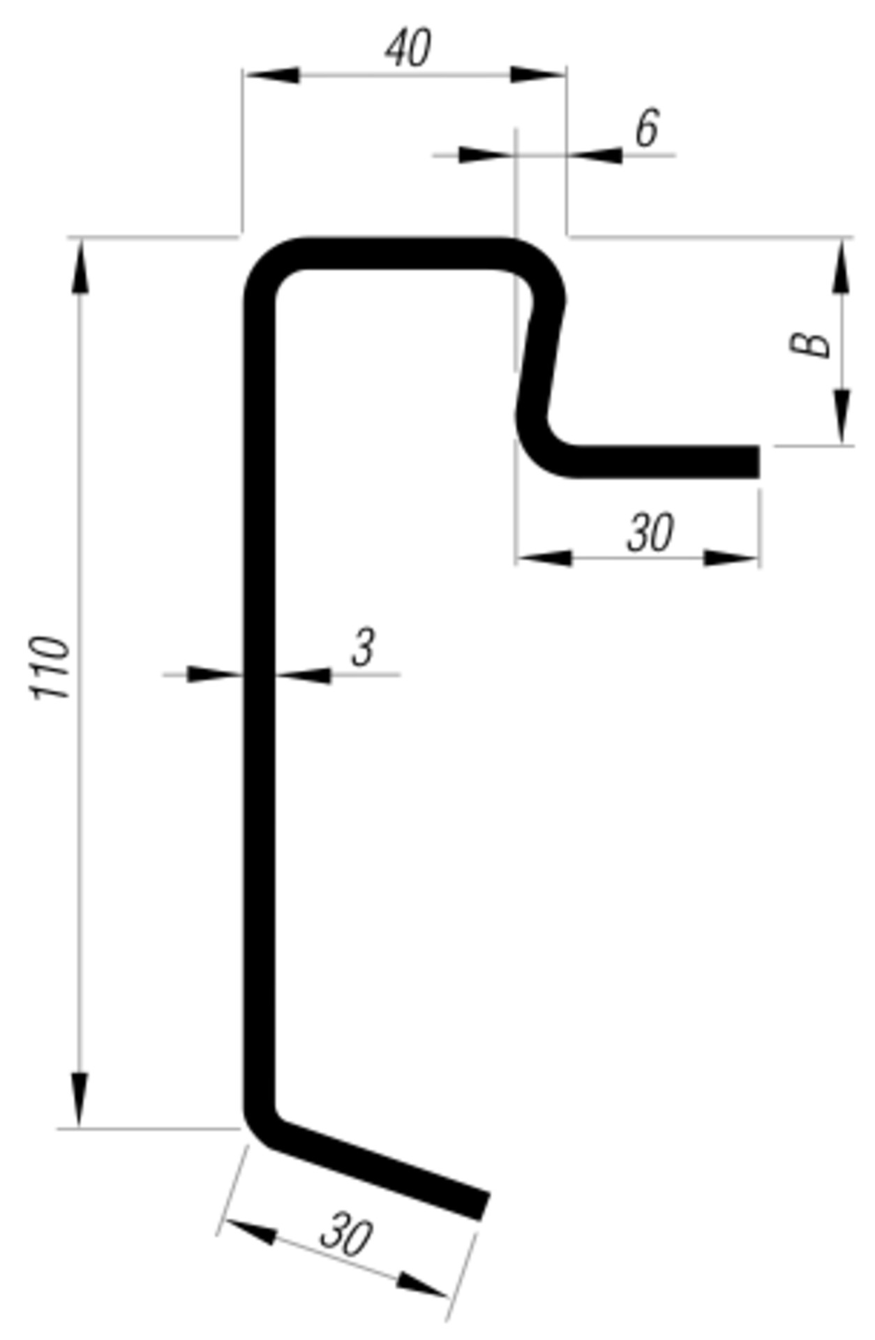 Bodenrahmenprofil 6,3m 110/40/21/3