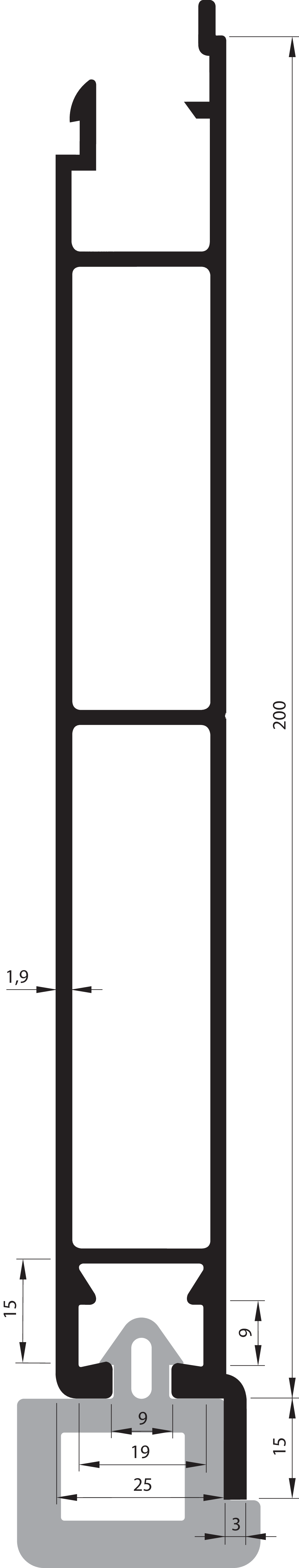 Unterprofil 200 mm mit Anschluss außen
