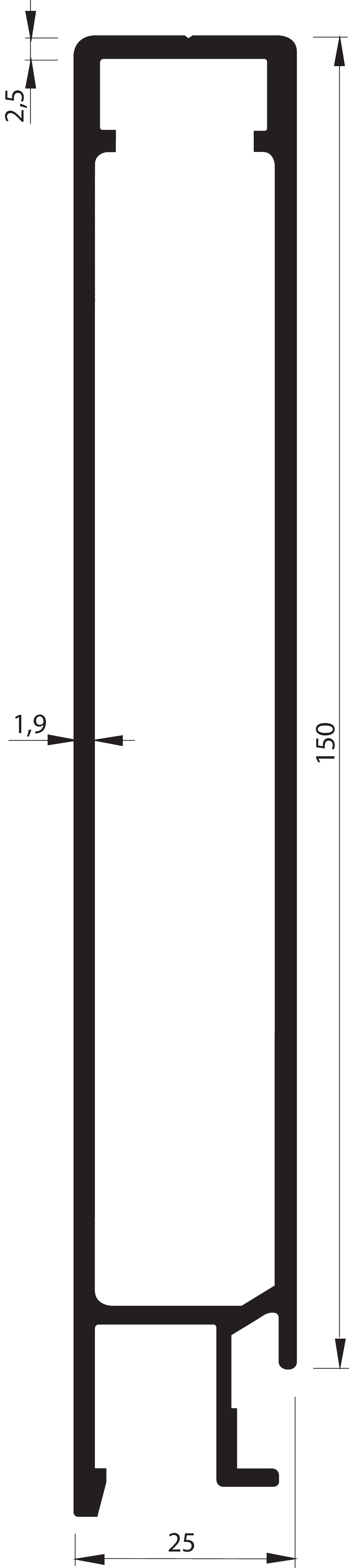 Oberes Abschlussprofil 150 mm