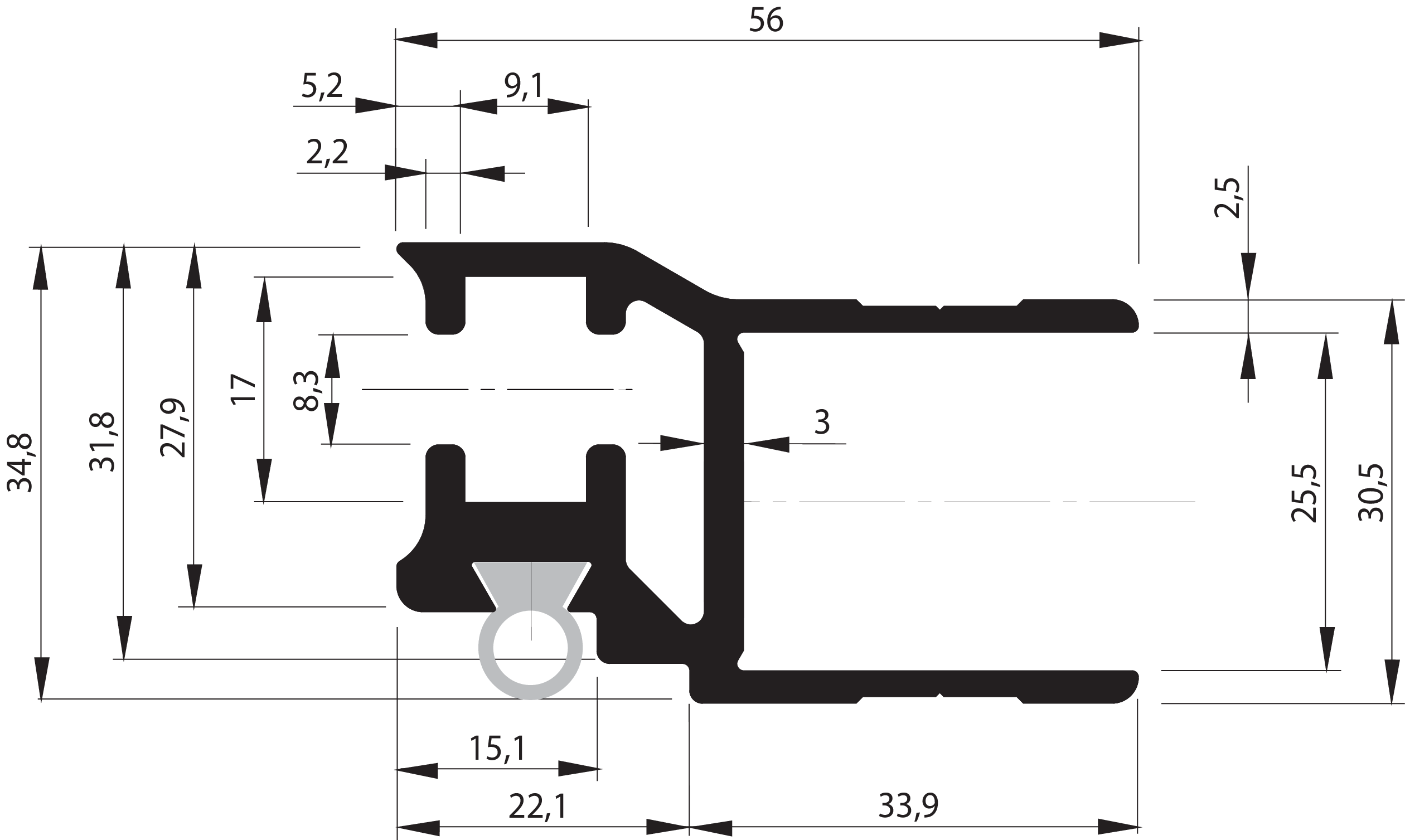 Kinnegrip K20 Einfassprofil für Seitenwände