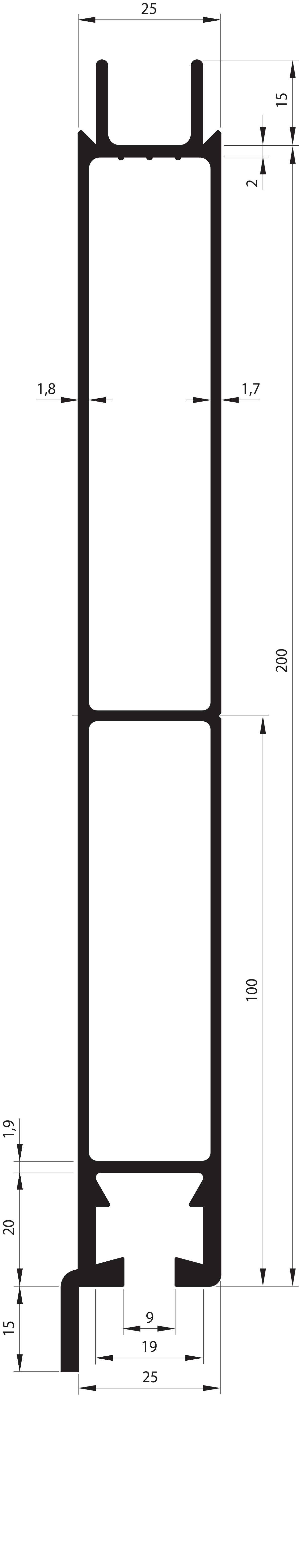Unterprofil 200 mm mit Anschluss