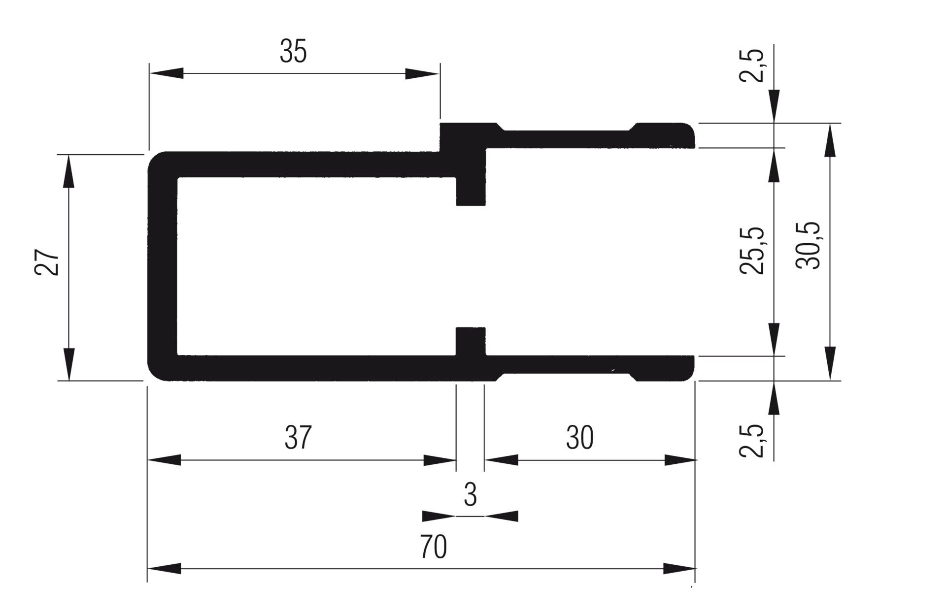 Einfass-U-Profil abgesetzt 25/70 mm