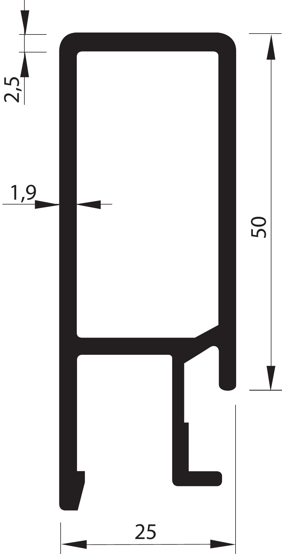 Oberes Abschlussprofil 50 mm