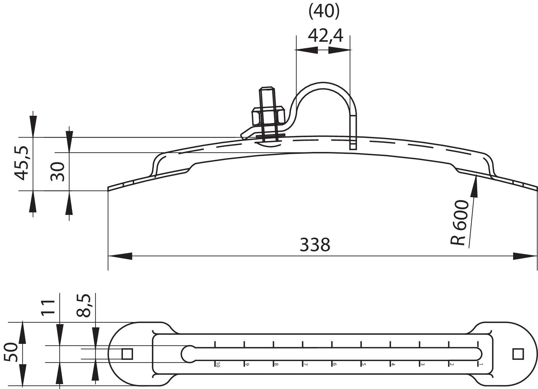 Kotflügelhalterung, stufenlos verstellbar