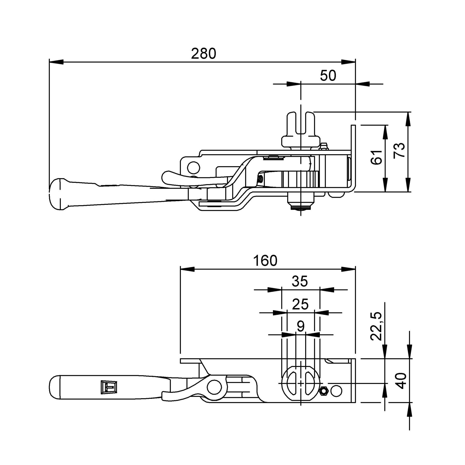 Curtainsider-Spannratsche 40 mm tief Schlitzantrieb