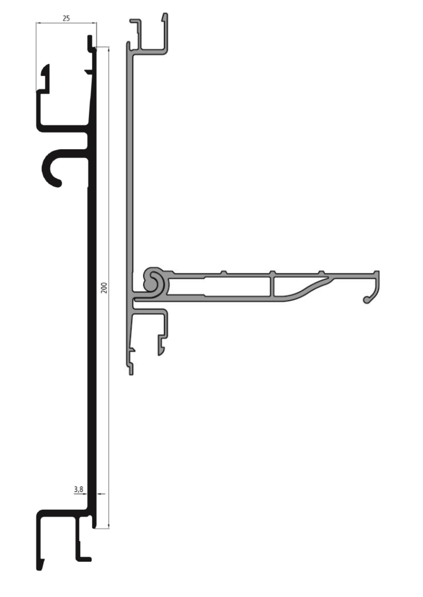 Mittel Klapptrittprofil ohne Riefe 200 mm