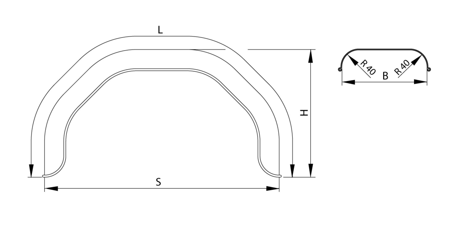 Stahlblech-Kotflügel HM Profil 40/40