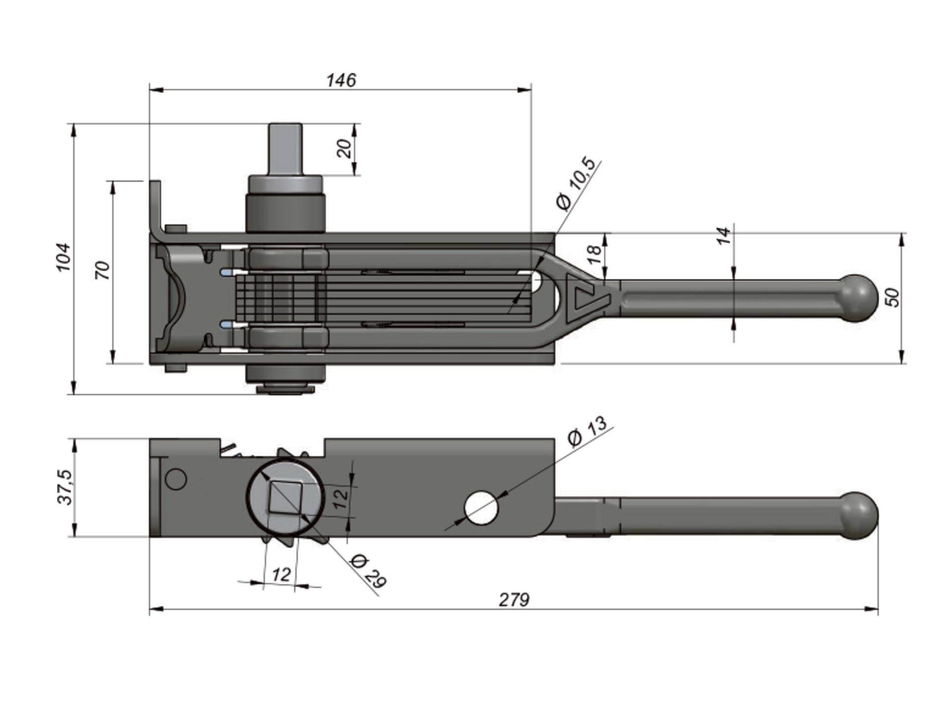 Curtainsider-Spannratsche 37,5 mm tief Vierkantantrieb