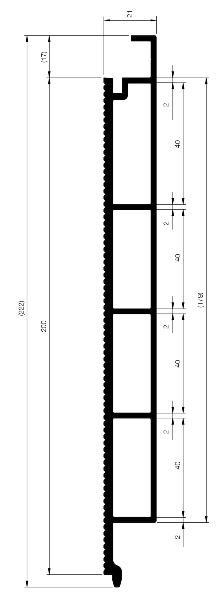 Aluminium-Bodenprofil gerieft 200 x 21