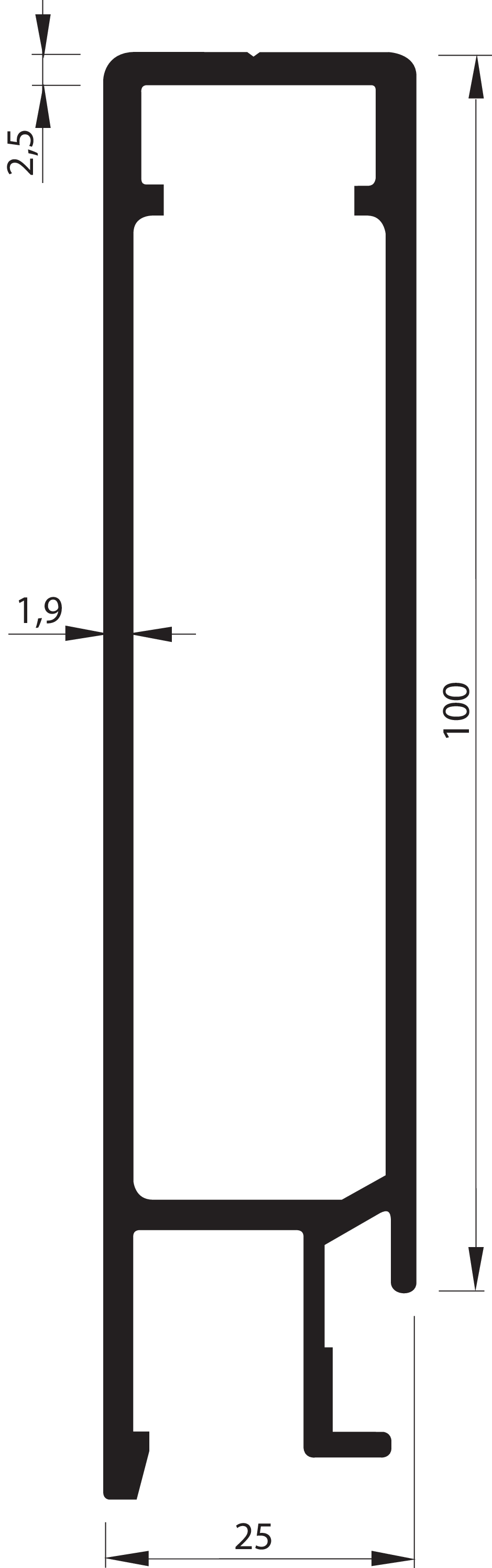 Oberes Abschlussprofil 100 mm