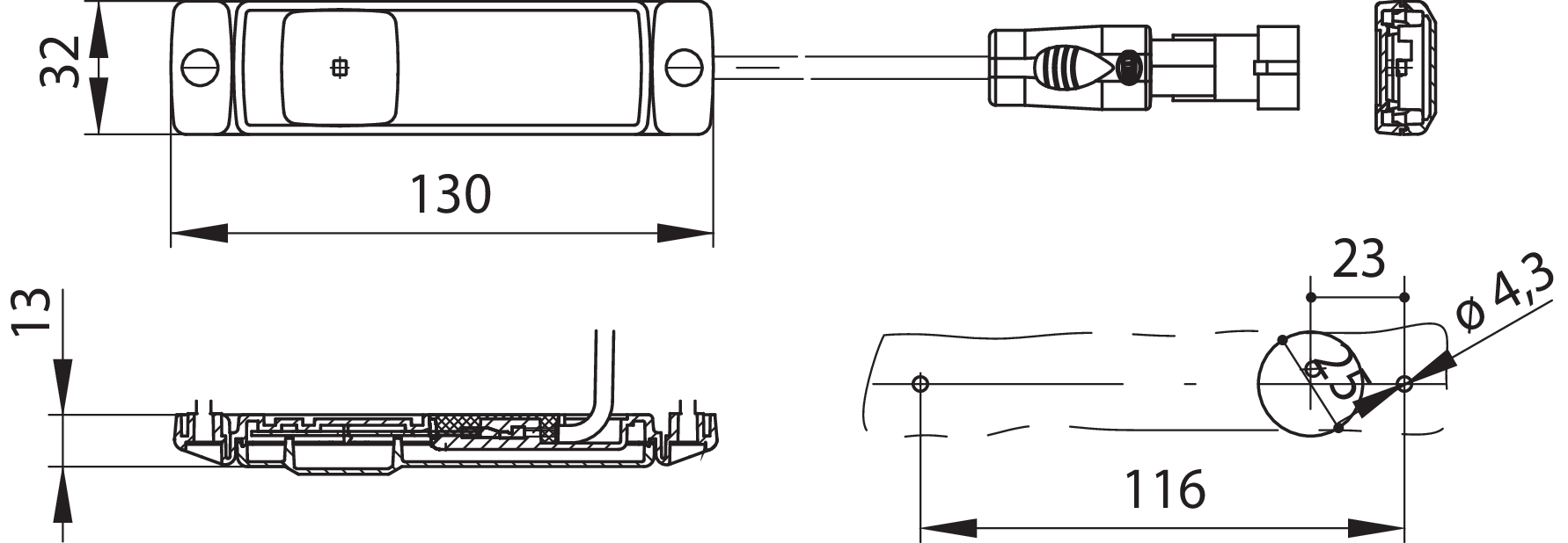 LED-Umrissleuchte Heck 24V rot EC SS 24V / 1,1W