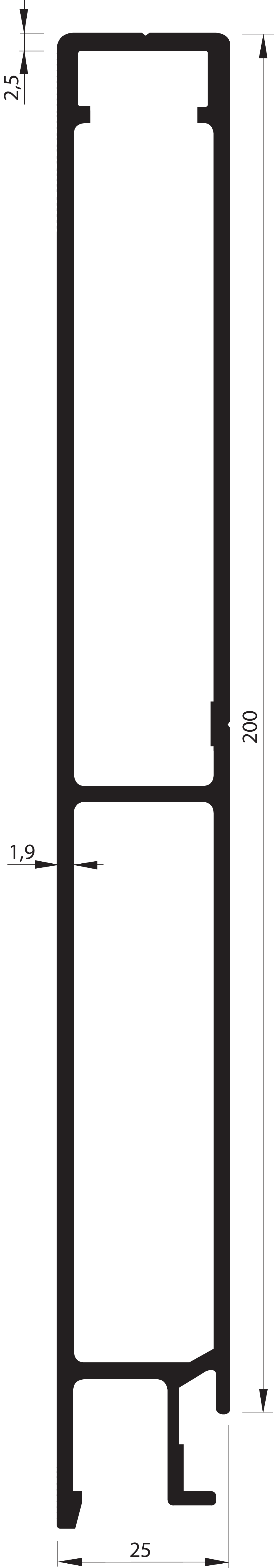 Oberes Abschlussprofil 200 mm