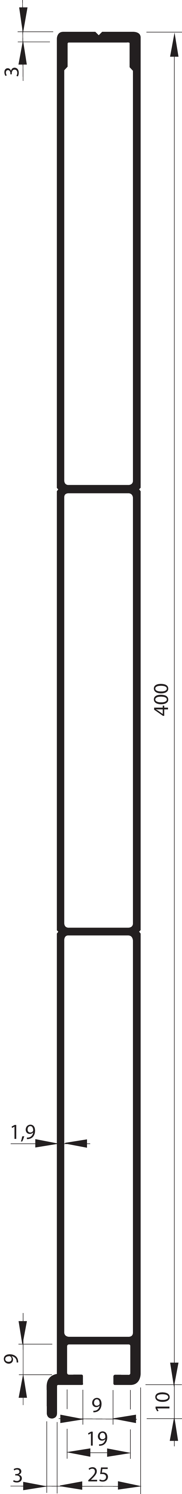 SEIN Rasterprofil 400 mm mit Nase