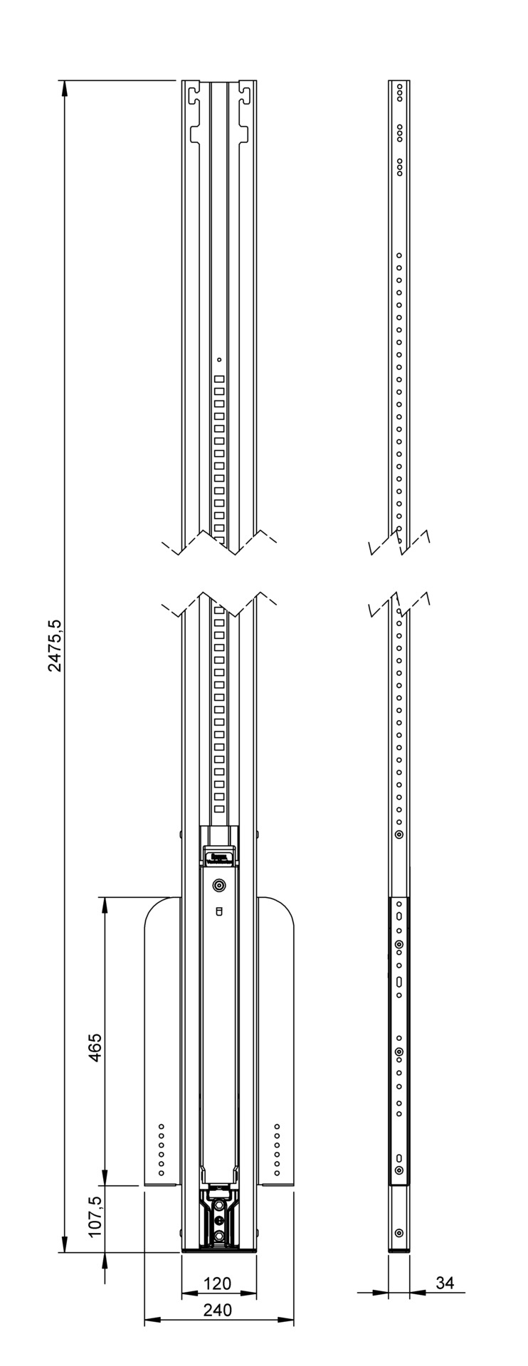 Variomaster-Schieberunge Code L Hestal - 2475,5 mm lang