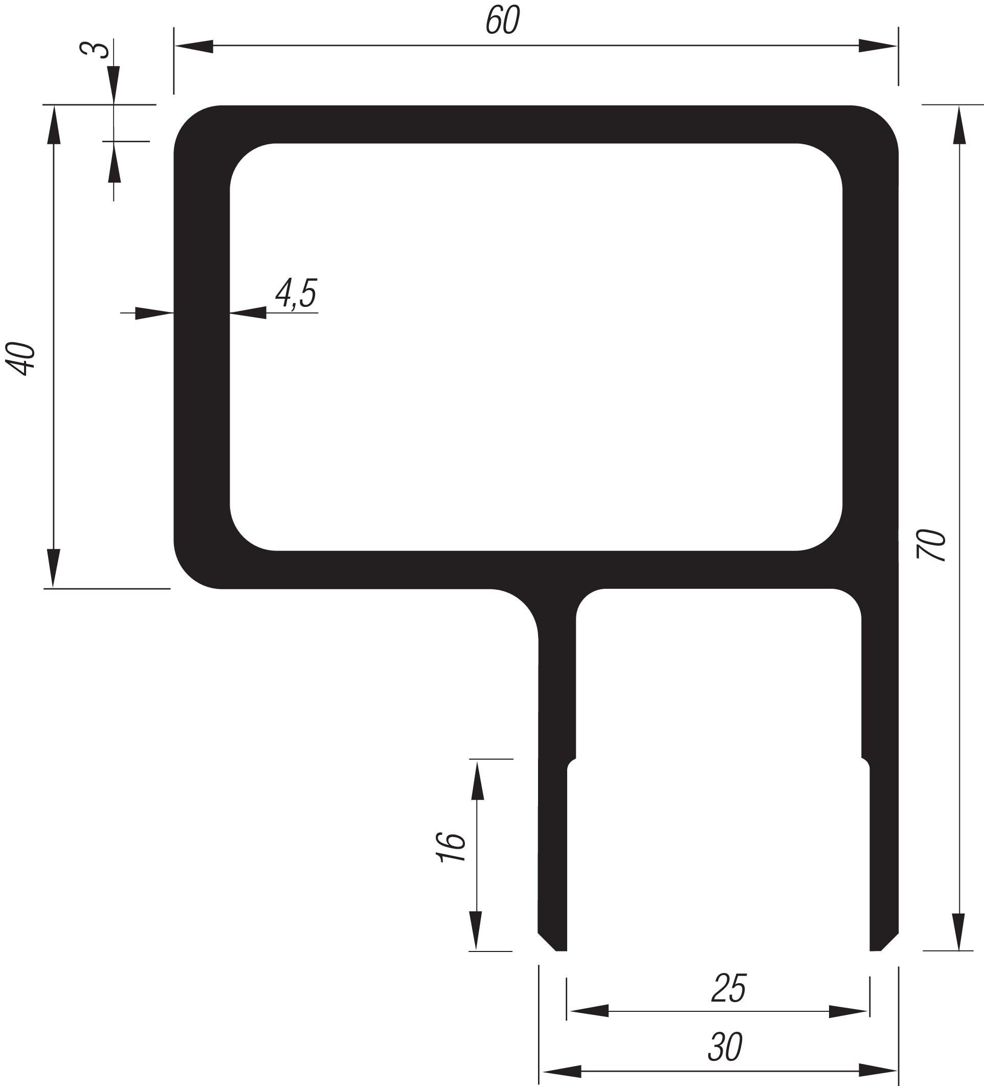 Oberes Kipperprofil 70 mm