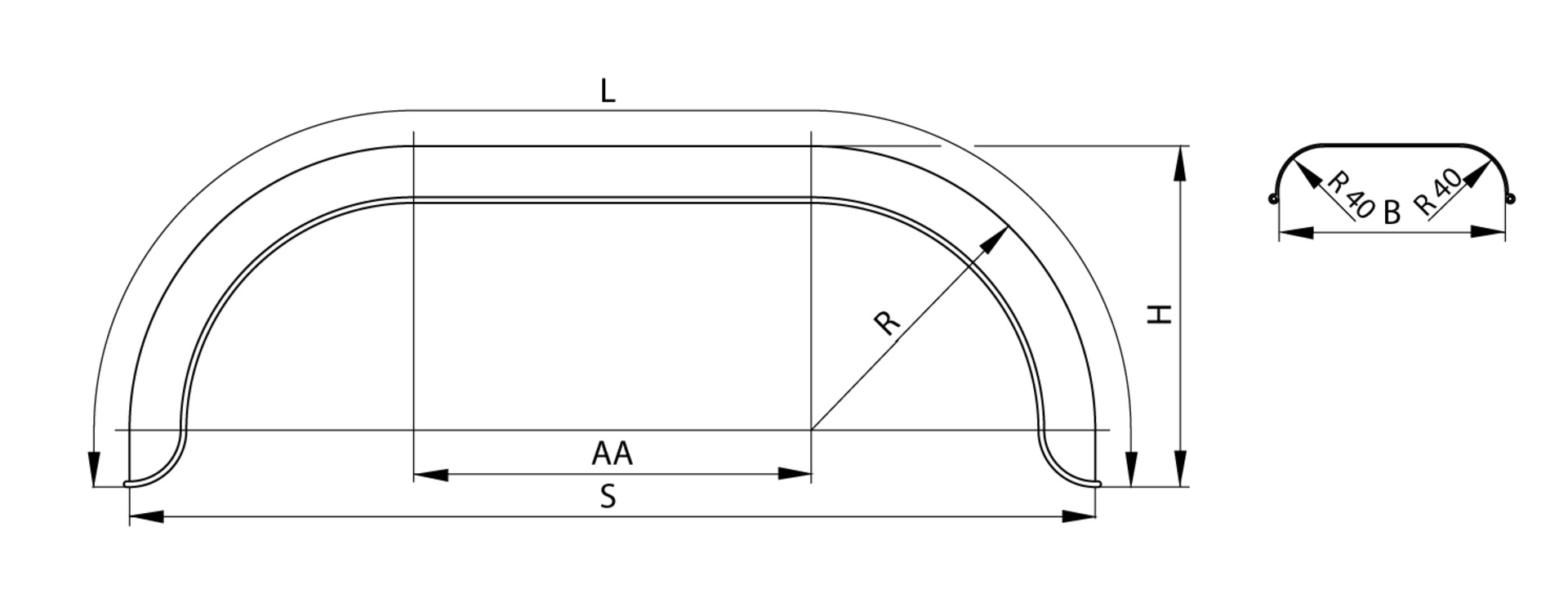 Stahlblech-Kotflügel D Profil 40/40