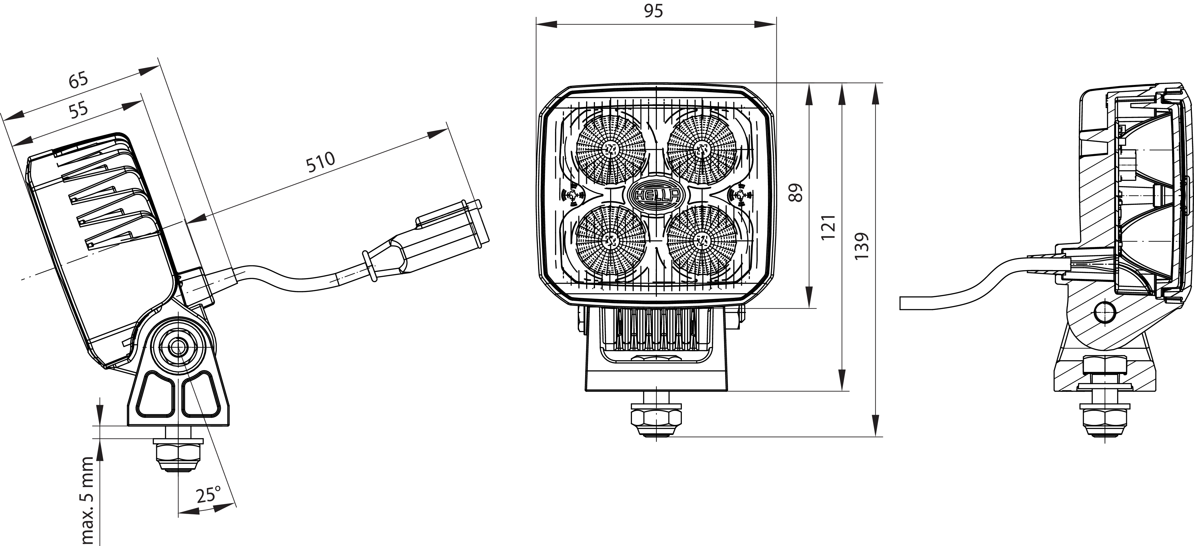 LED-Rückfahrscheinwerfer Q90 Multivolt 500 DT / 15W
