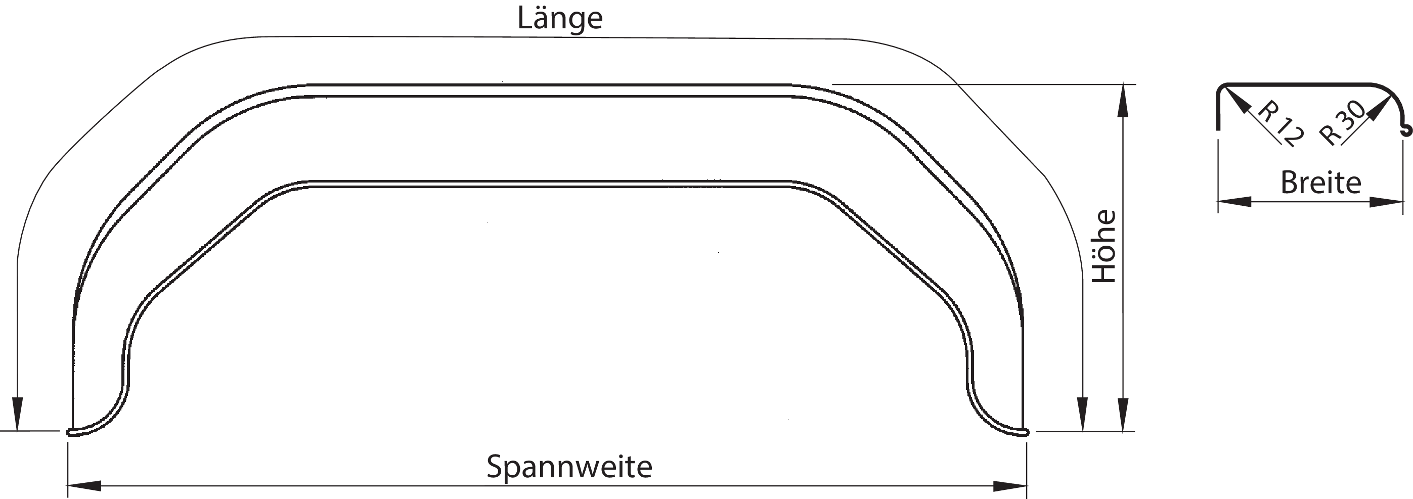 Kunststoff-Doppelachskotflügel Kantenradien innen 12 mm