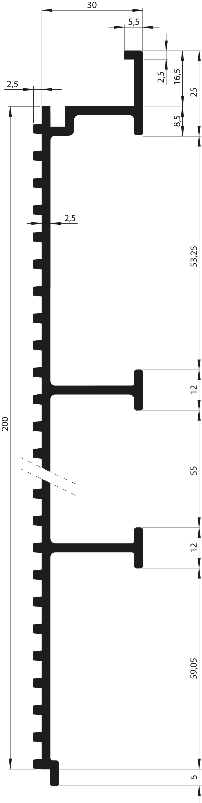 Aluminium-Bodenprofil gerieft 200 x 30