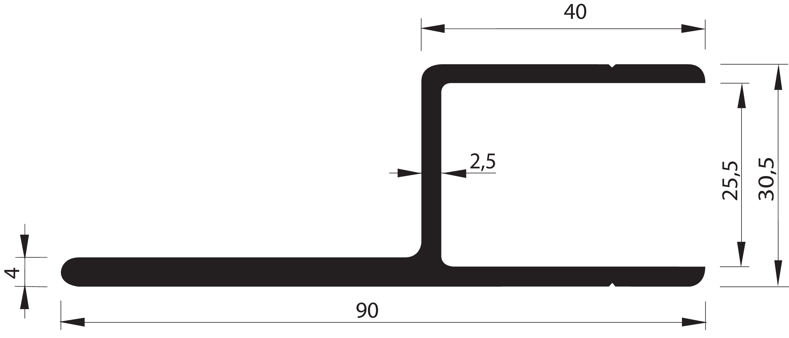 Profil SL 40 mm mit Anschlag 90 mm