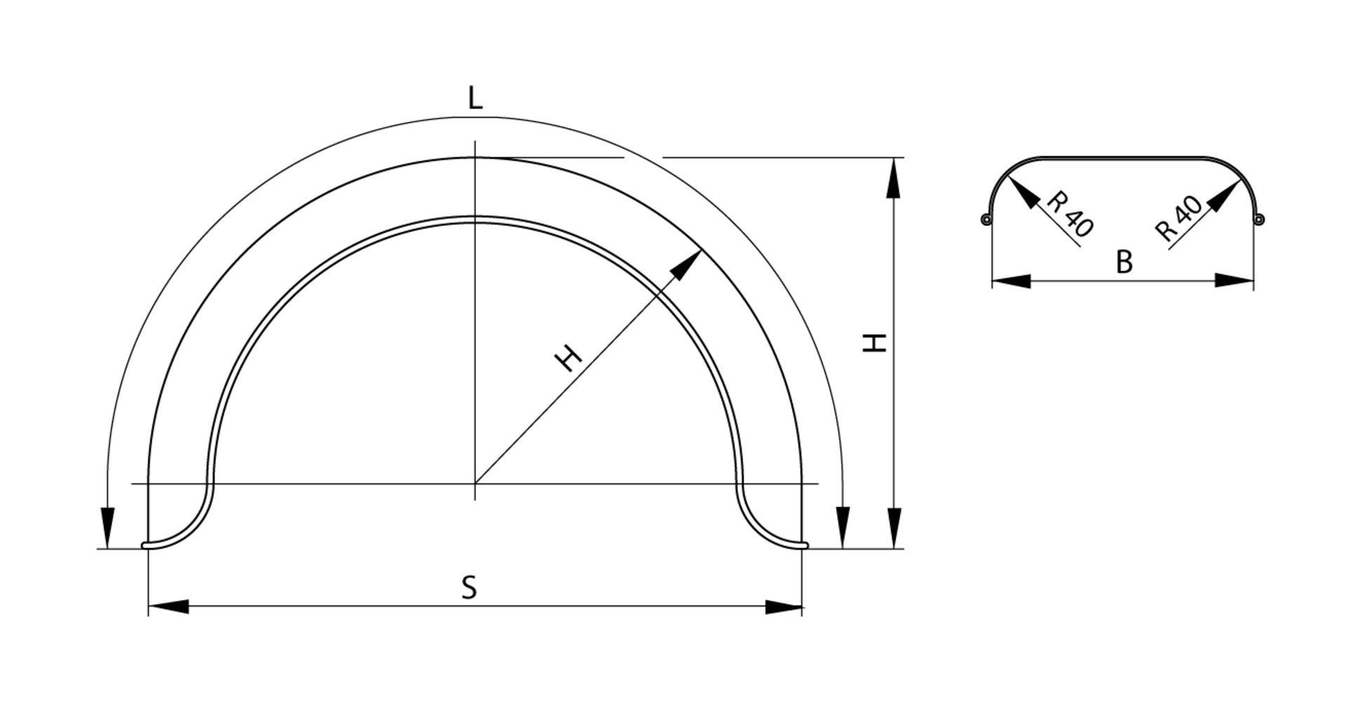 Stahlblech-Kotflügel H Profil 40/40