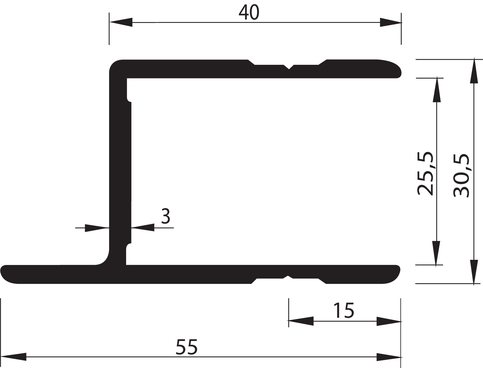 Profil SL 40 mm mit Anschlag 55 mm