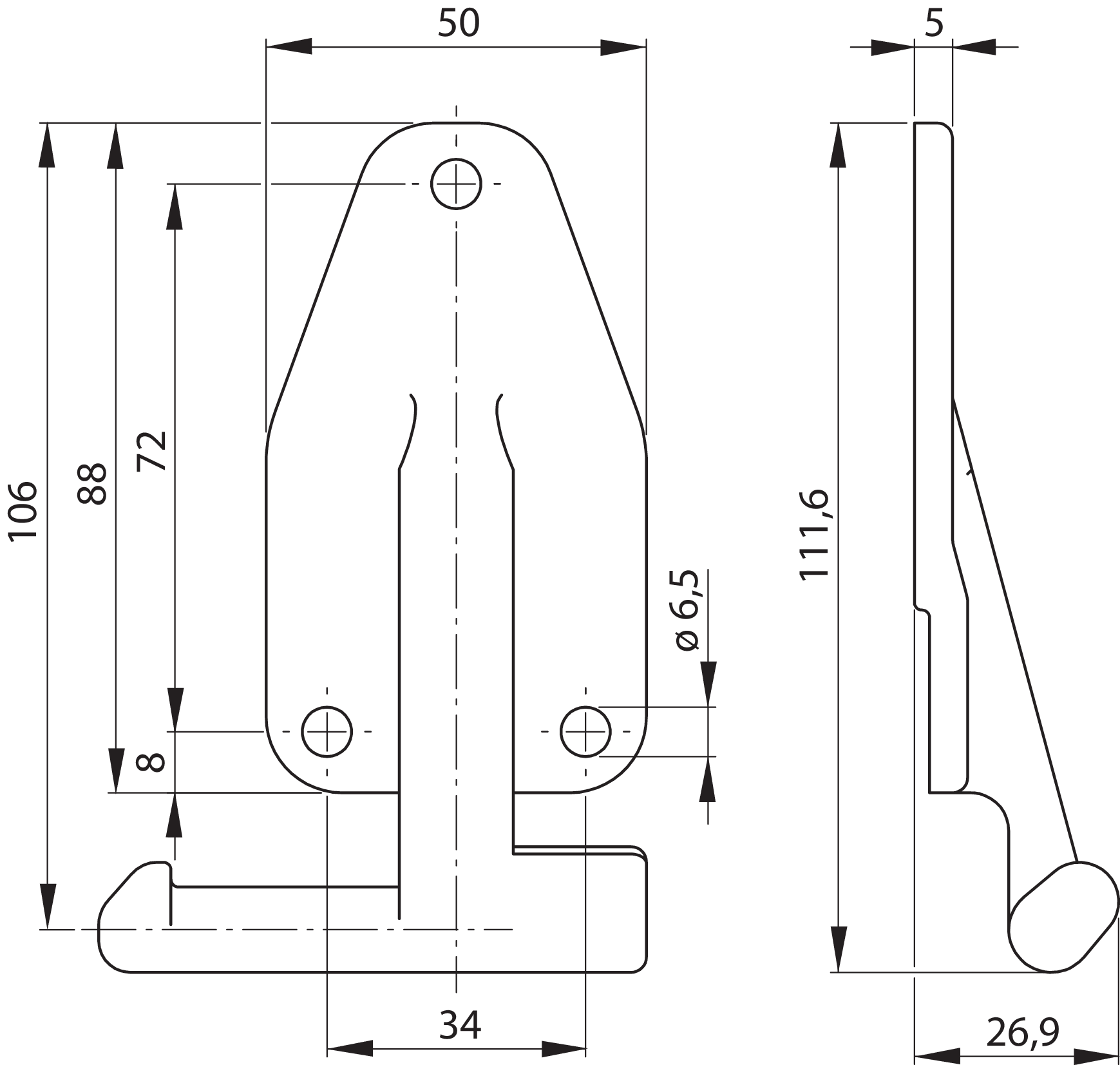 Aufbau-Bordwandscharnier verzinkt