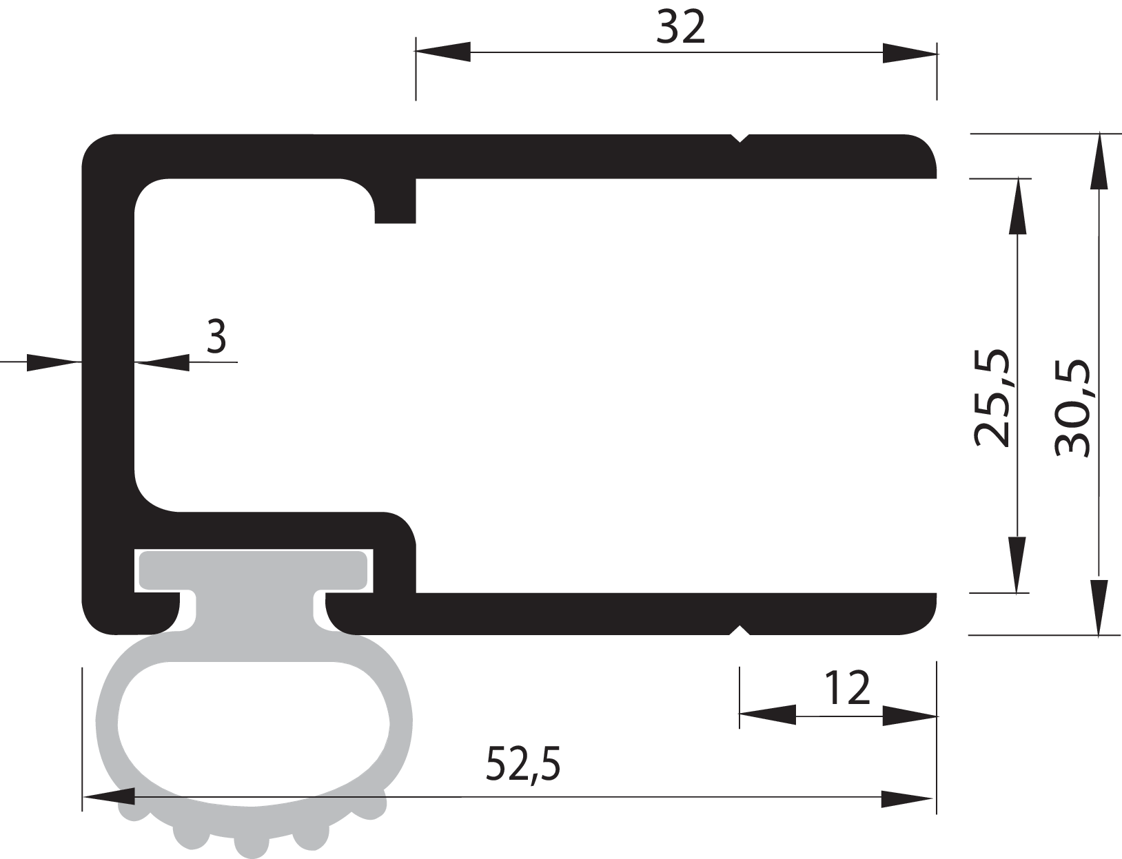 Einfassprofil SL 52,5 mm für Dichtungsprofil